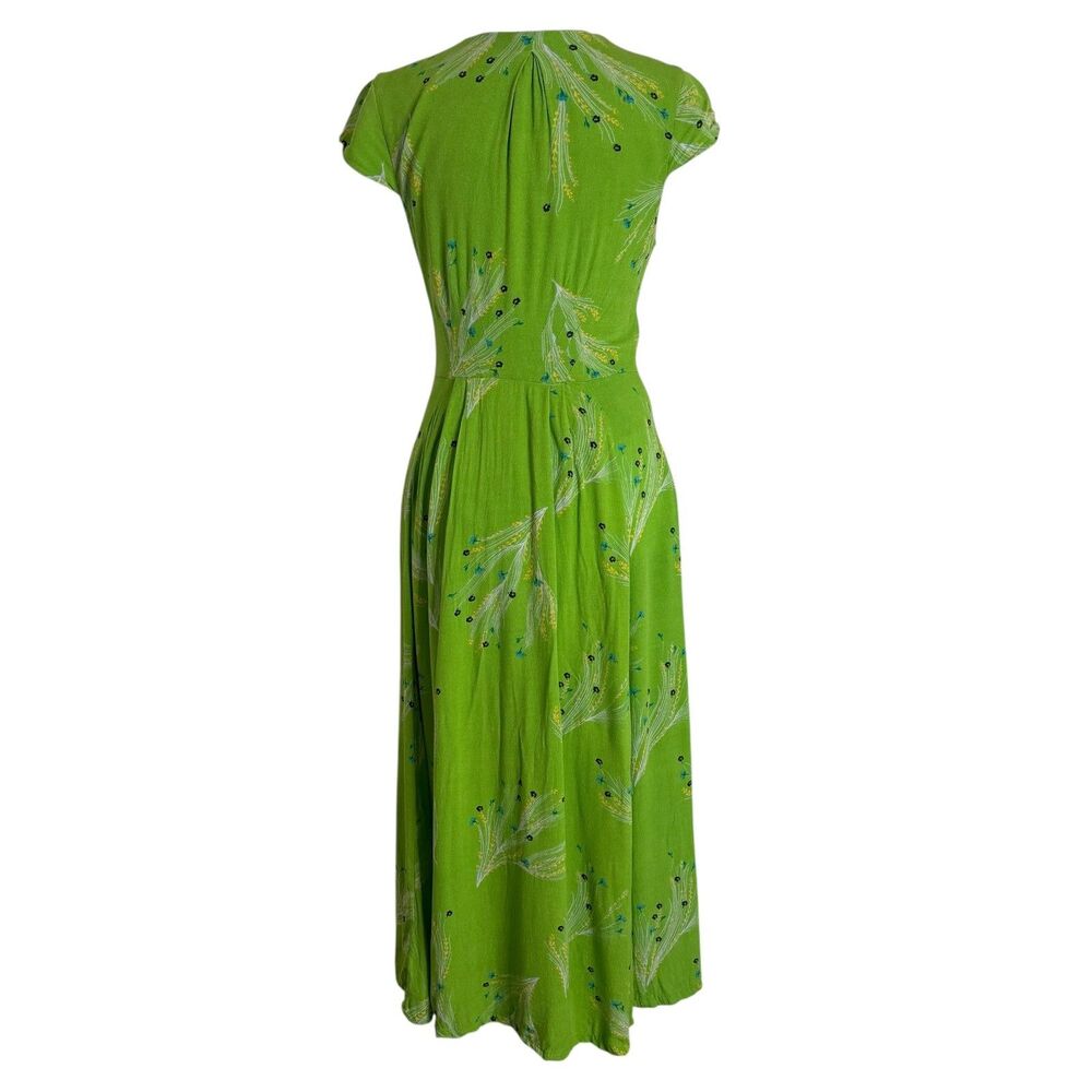 Free People Midi Dress Boho Fit Flare Floral Cap Sleeve Surplice Green 2 - Picture 5 of 8